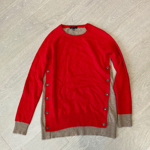 J Crew wool blend red and tan sweater, size XS - Picture 1 of 3